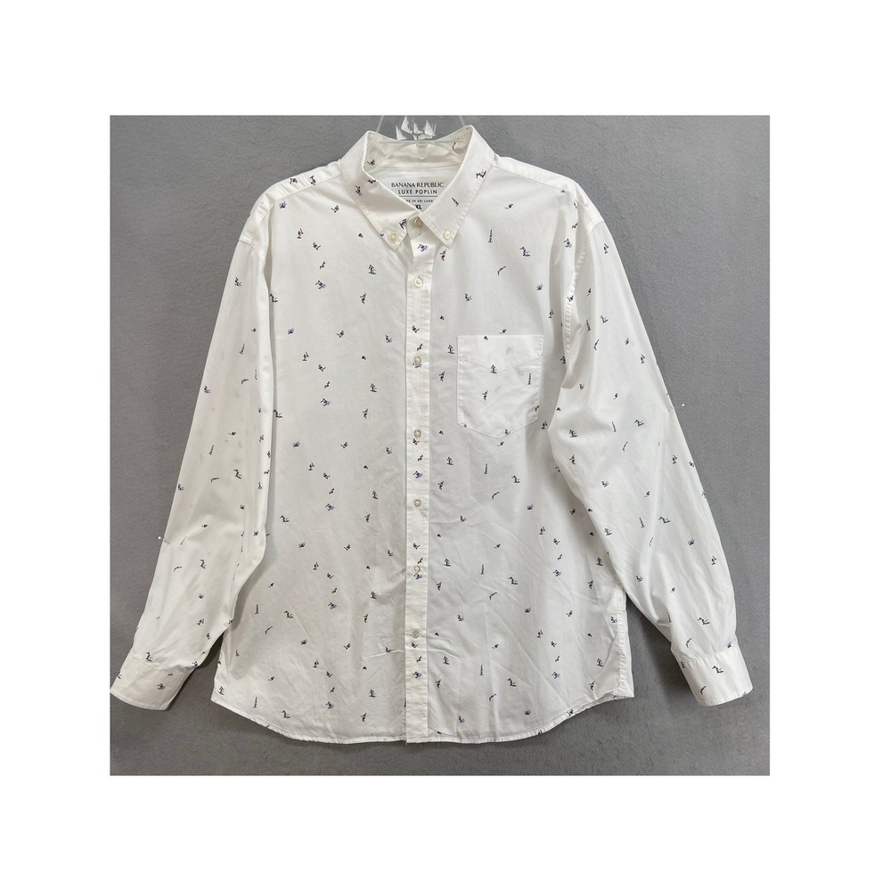 Banana Republic Shirt Mens Sz XL Luxe Poplin Slim Fit Button Down Fun Print